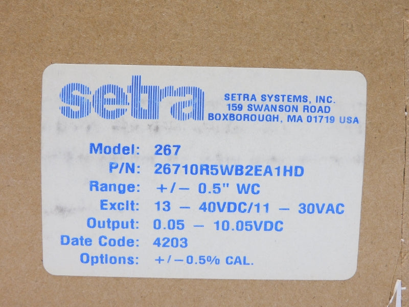 SETRA 26710R5WB2EA1HD 13-40VDC +/-0.5"WC +/-0.5%CAL. NSMP