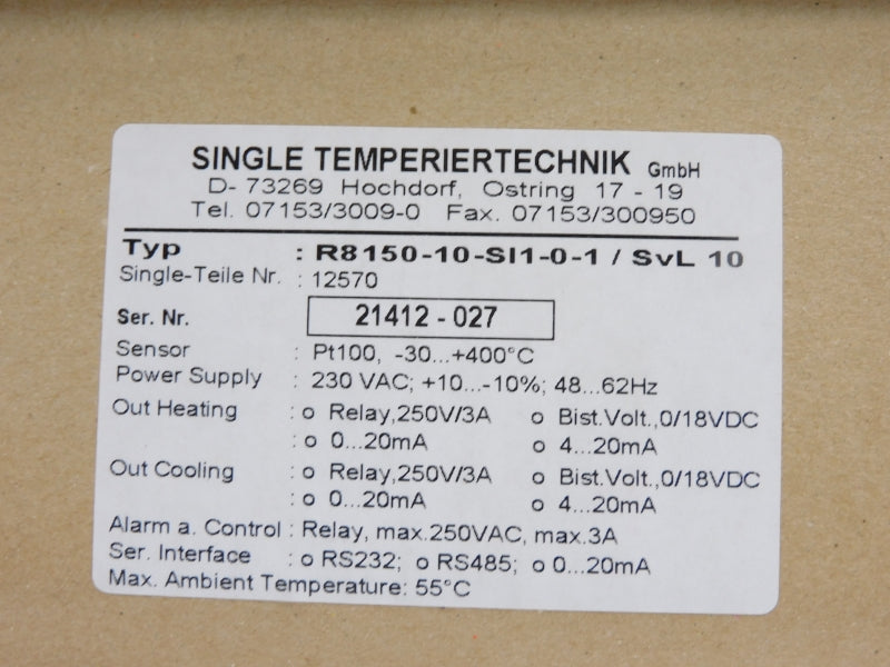 SINGLE TEMPERIERTECHNIK R8150-10-SI1-0-1/SVL10 12570 230VAC NSMP