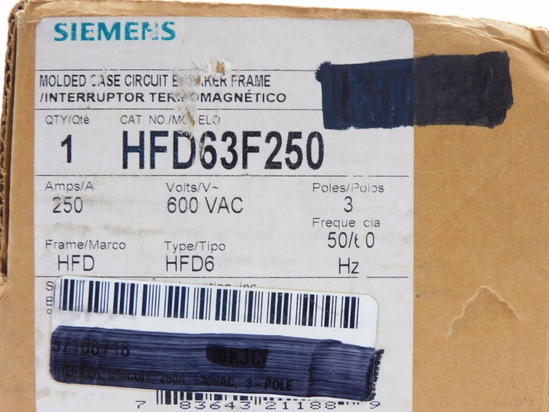 SIEMENS HFD63F250 600VAC 250A NSFS