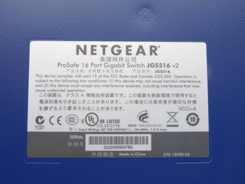 NETGEAR JGS516NA 100-240VAC 1.0A NSMP