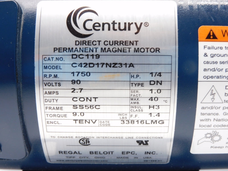 CENTURY DC119 C42D17NZ31A 90V 2.7A NSMP