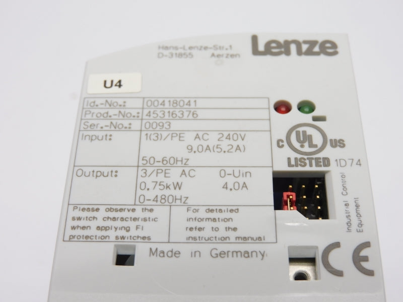 LENZE E82EV751K2B 240V 9.0A NSMP