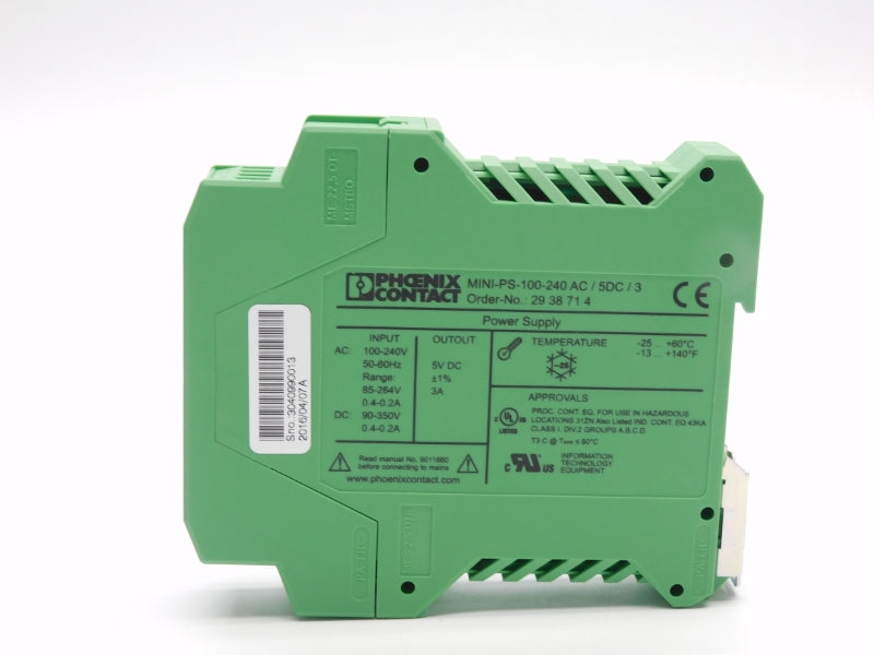 PHOENIX CONTACT MINI-PS-100-240AC/5DC/3 2938714 100-240VAC 0.4-0.2A NSMP