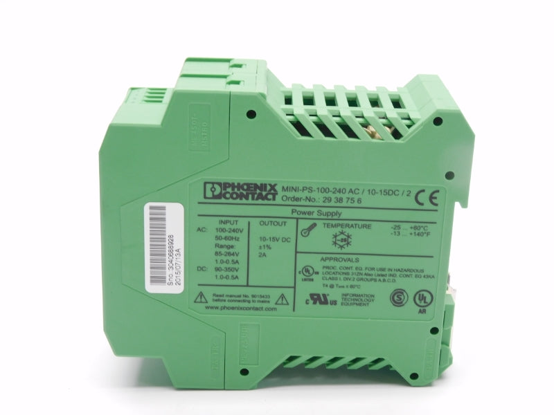 PHOENIX CONTACT MINI-PS-100-240AC/10-15DC/2 2938756 100-240VAC 1.0-0.5A NSMP