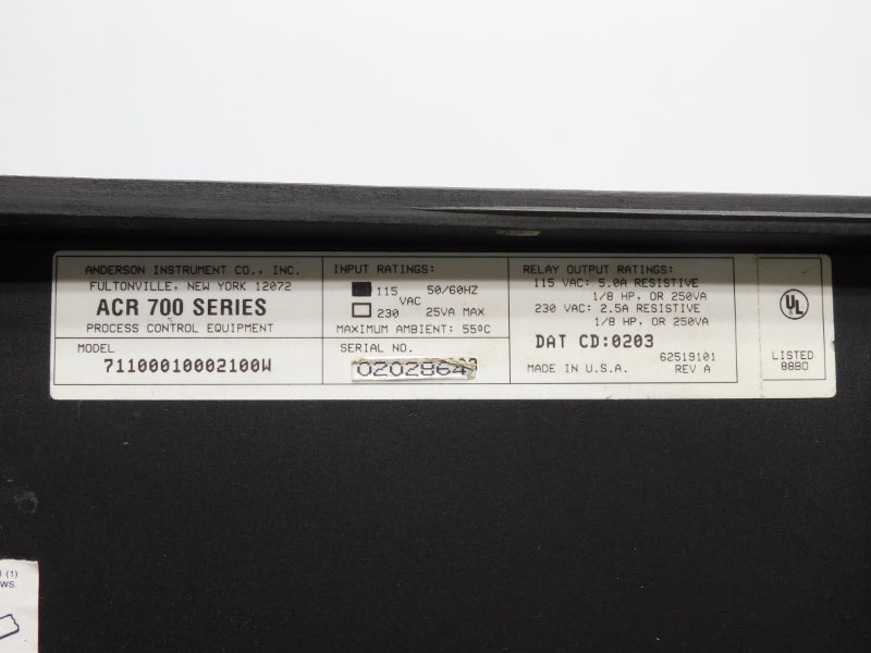 ANDERSON INSTRUMENT 71100010002100W ACR-700 115VAC 5.0A (AS PICTURED) UNMP