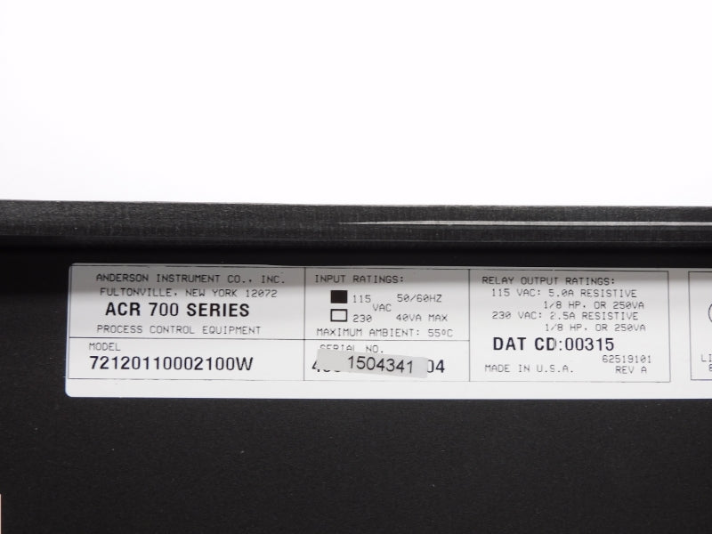 ANDERSON INSTRUMENT 72120110002100W ACR-700 115VAC 5.0A NSNP