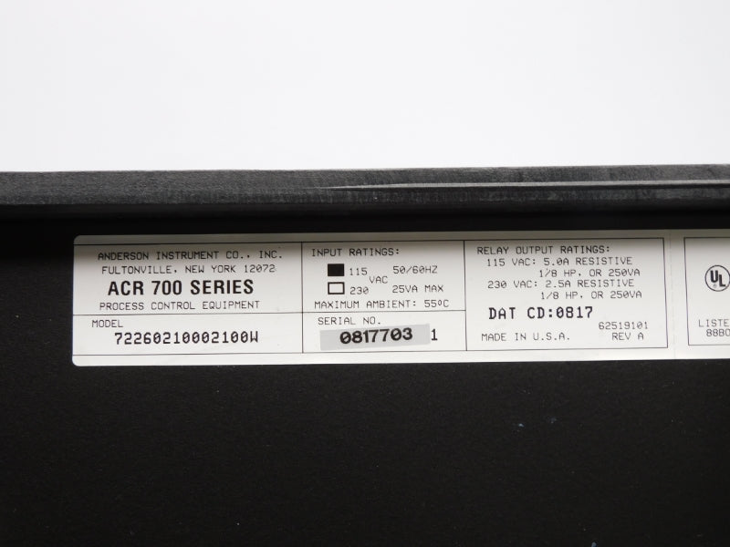 ANDERSON INSTRUMENT 72260210002100W ACR-700 115VAC 5.0A UNMP
