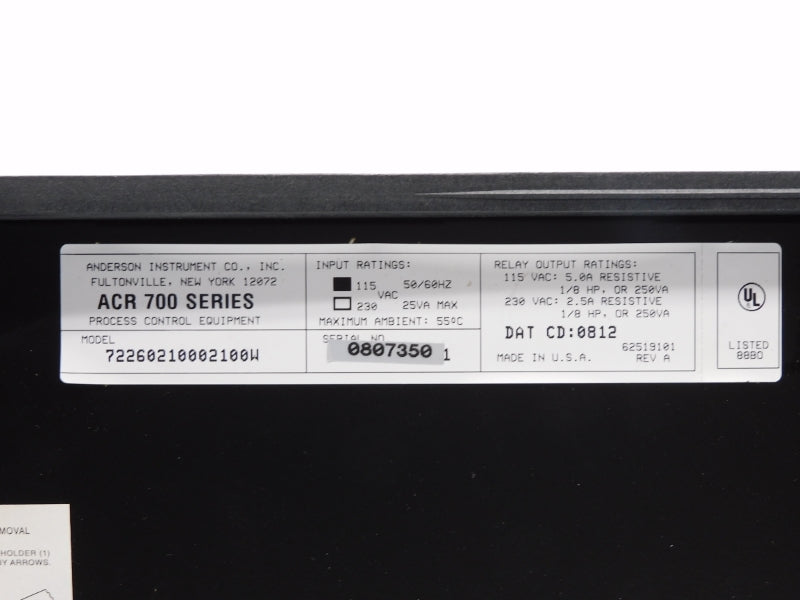 ANDERSON INSTRUMENT 72260210002100W ACR-700 115VAC 5.0A NSNP