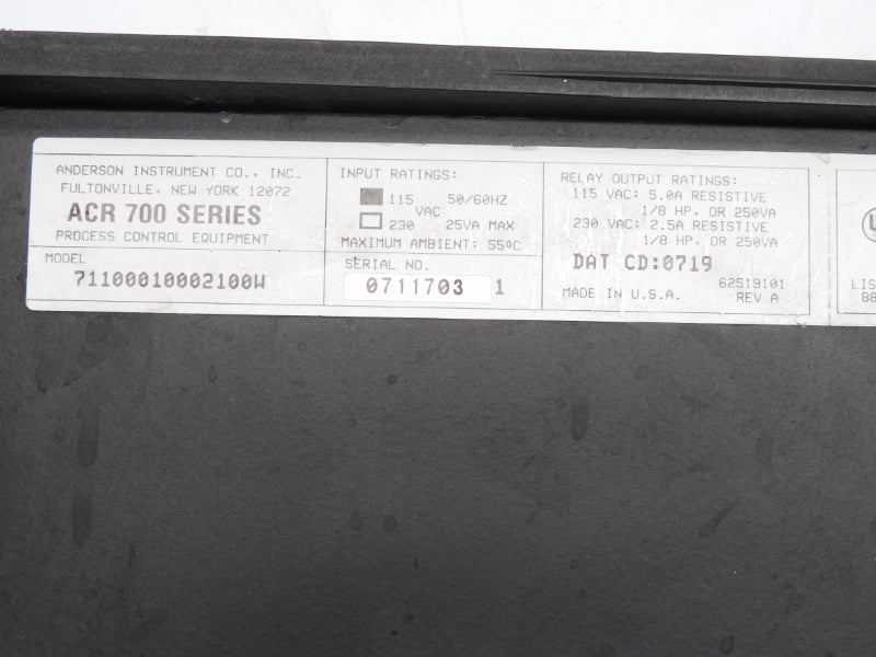 ANDERSON INSTRUMENT 71100010002100W ACR-700 115VAC 5.0A (AS IS) UNMP