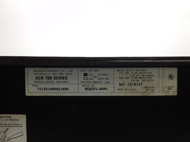 ANDERSON INSTRUMENT 72120100002100W ACR-700 115VAC 5.0A (AS PICTURED) UNMP