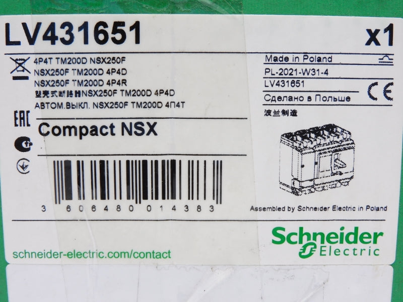 SCHNEIDER ELECTRIC LV431651 NSX250F 800V 140/200A NSMP