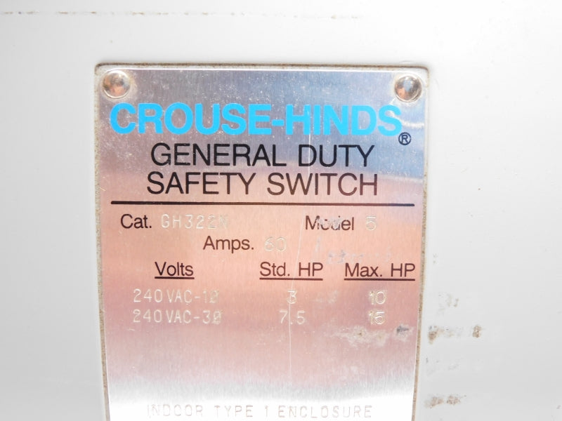 CROUSE HINDS GH322N 240VAC 60A NSMP