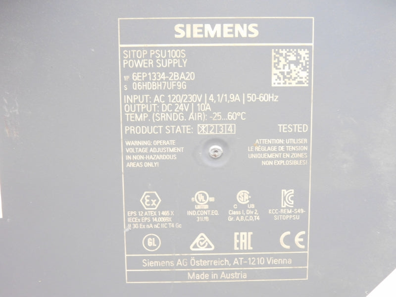 SIEMENS 6EP1334-2BA20 120/230VAC 4,1/1,9A (AS PICTURED) NSNP