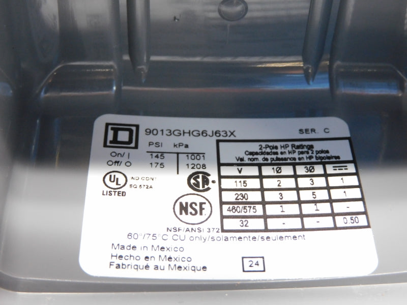 SQUARE D 9013GHG6J63X SER. C 460/575V 175PSI NSMP