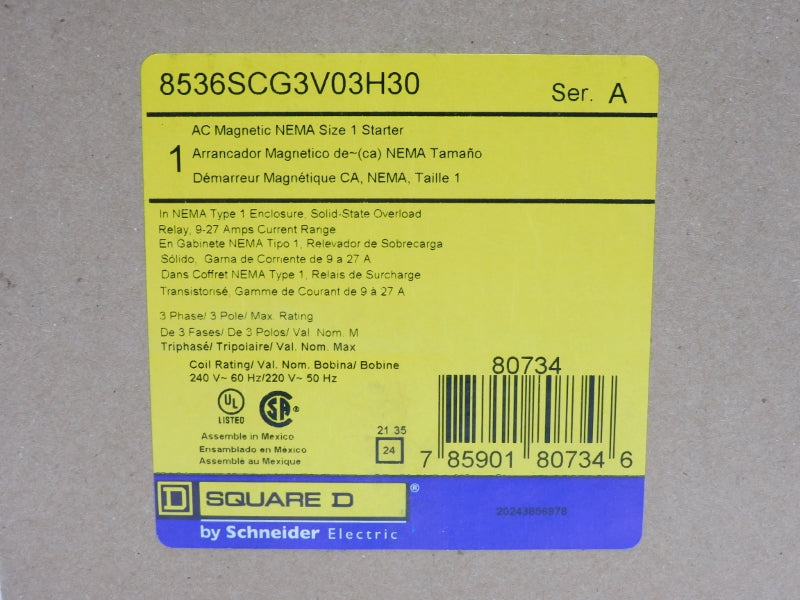 SQUARE D 8536SCG3V03H30 SER. A 220/240V 9-27A NSMP