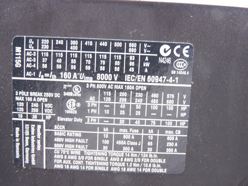 EATON XTCE115G DILM115 100-120V 160A NSNP