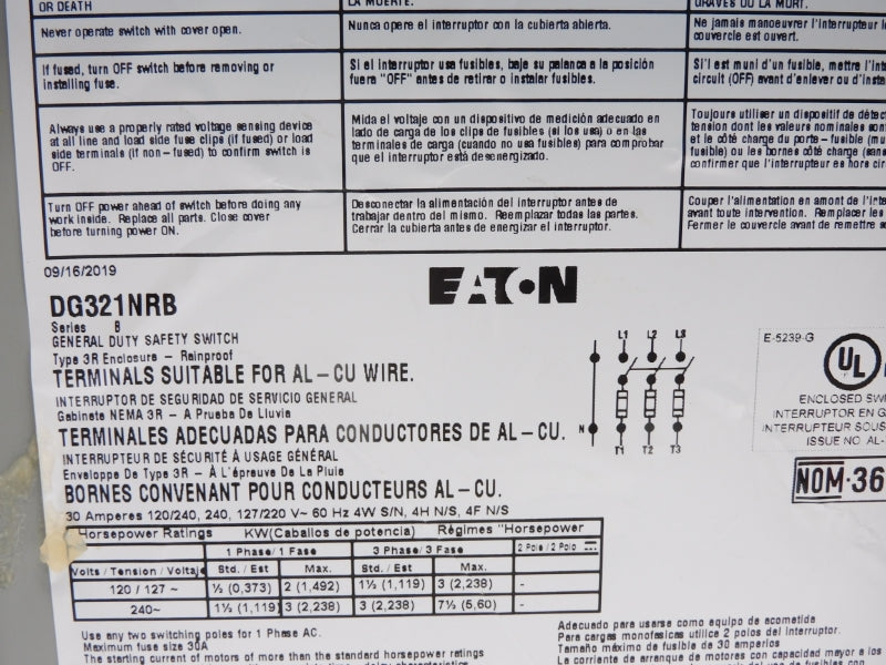 EATON DG321NRB SER. B 240V 30A NSMP