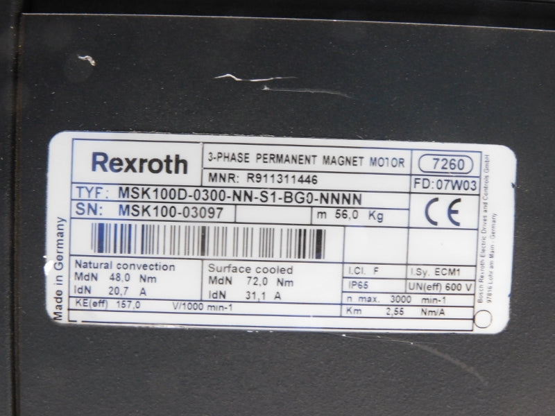 REXROTH MSK100D-0300-NN-S1-BG0-NNNN R911311446 600V NSMP