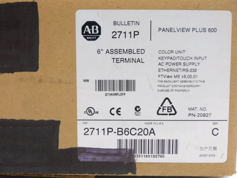 ALLEN BRADLEY 2711P-B6C20A SER. C 100-240VAC 0.6-0.3A NSMP