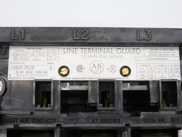 ALLEN BRADLEY 1494V-DR633 SER. A 600V 30A (BR/YL) NSMP