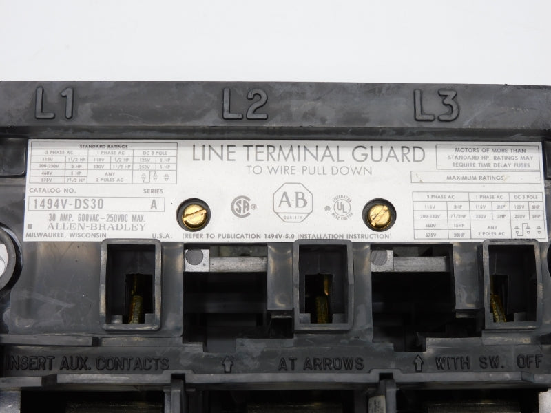 ALLEN BRADLEY 1494V-DR633 SER. A 600V 30A (BR/YL) NSMP