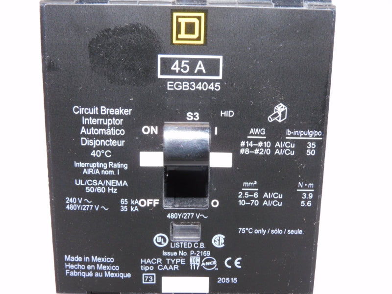 SQUARE D EGB34045 277V 45A NSMP