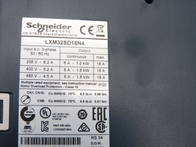 SCHNEIDER ELECTRIC LXM32SD18N4 480V 6A NSMP