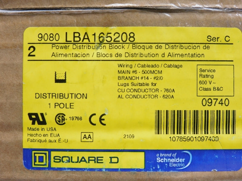 SQUARE D 9080LBA165208 SER. C 600V 760A (PKG OF 2) NSFS