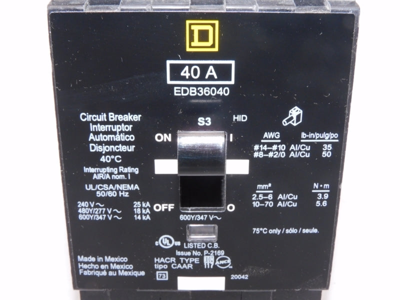 SQUARE D EDB36040 347V 40A NSMP