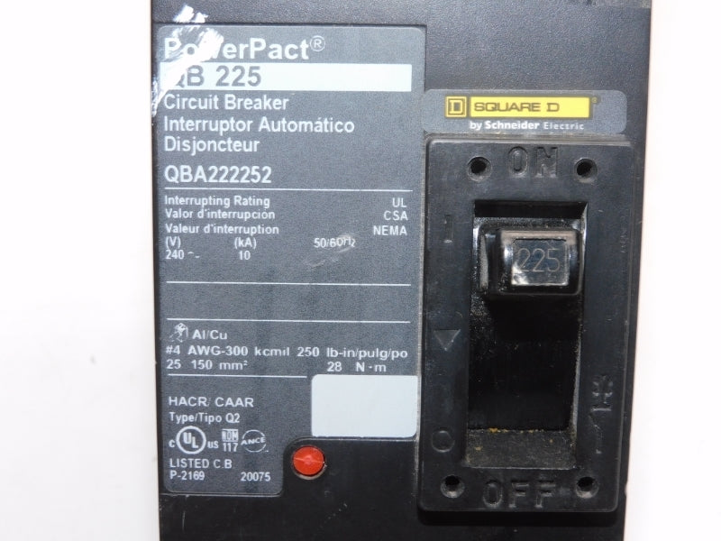 SQUARE D QBA222252 240V 225A UNMP