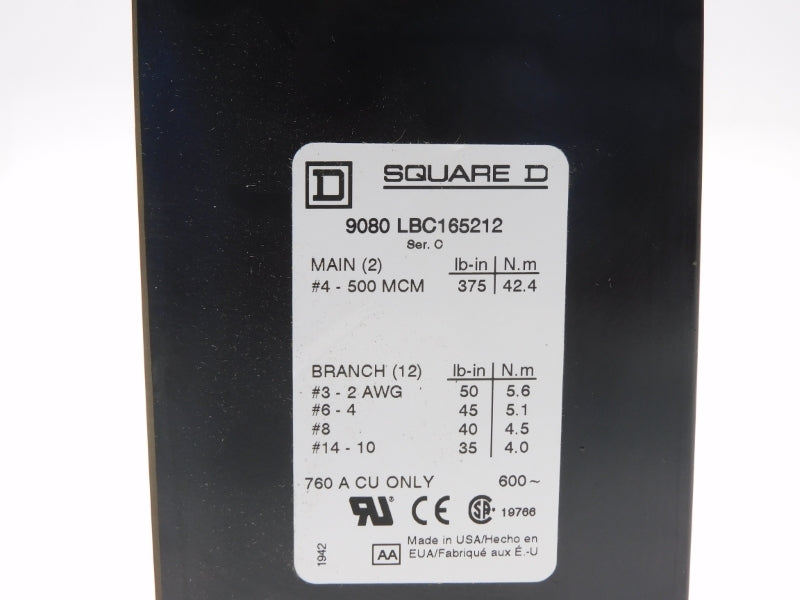 SQUARE D 9080LBC165212 SER. C 600V 760A NSNP