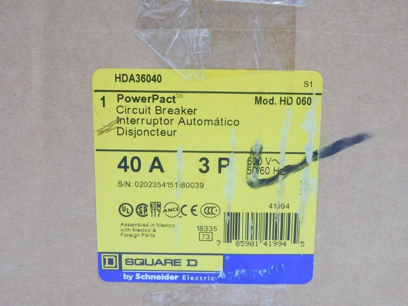 SQUARE D HDA36040 600V 40A NSMP