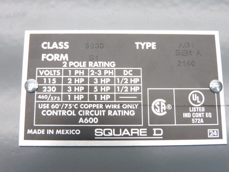SQUARE D 9038AG1S1 SER. A 460/575V NSMP