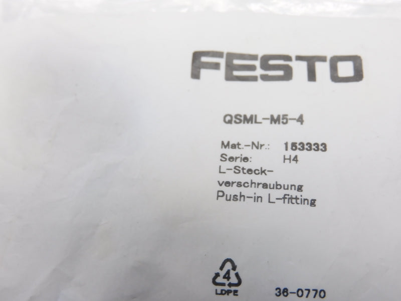 FESTO QSML-M5-4 153333 SER. H4 (PKG OF 10) NSMP