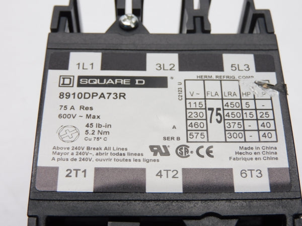 SQUARE D 8910DPA73RV02 SER. B 110/120V 75A NSMP