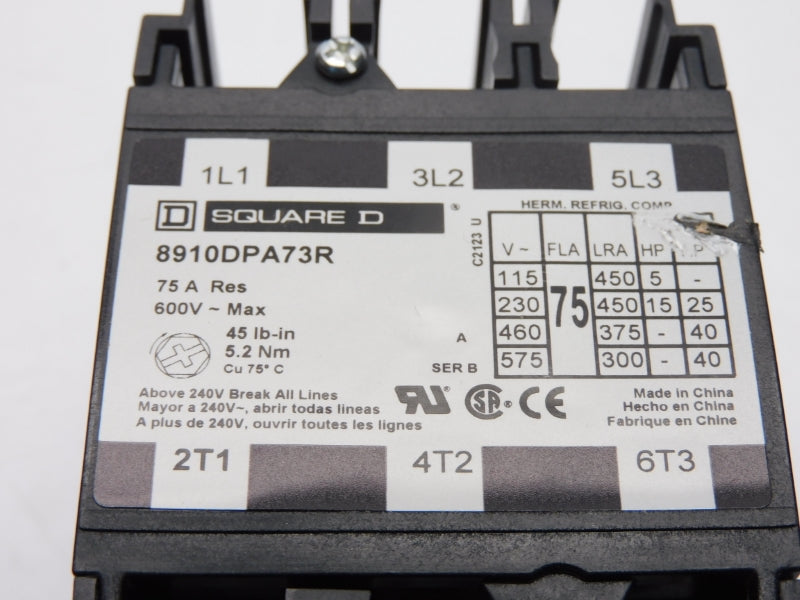 SQUARE D 8910DPA73RV02 SER. B 110/120V 75A NSMP