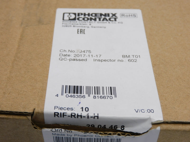 PHOENIX CONTACT RIF-RH-1-H 2904468 (PKG OF 10) NSMP