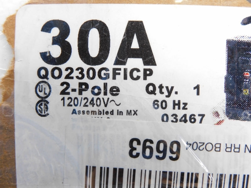 SQUARE D QO230GFICP 120/240V 30A UNMP