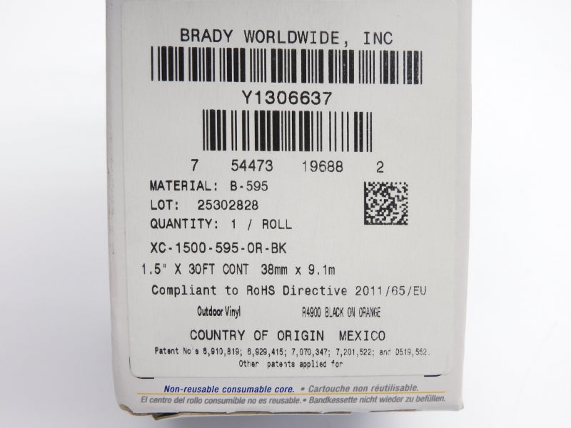 BRADY XC-1500-595-OR-BK NSMP