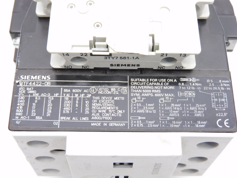 SIEMENS 3TF4422-0BB4 24VDC 55A UNMP