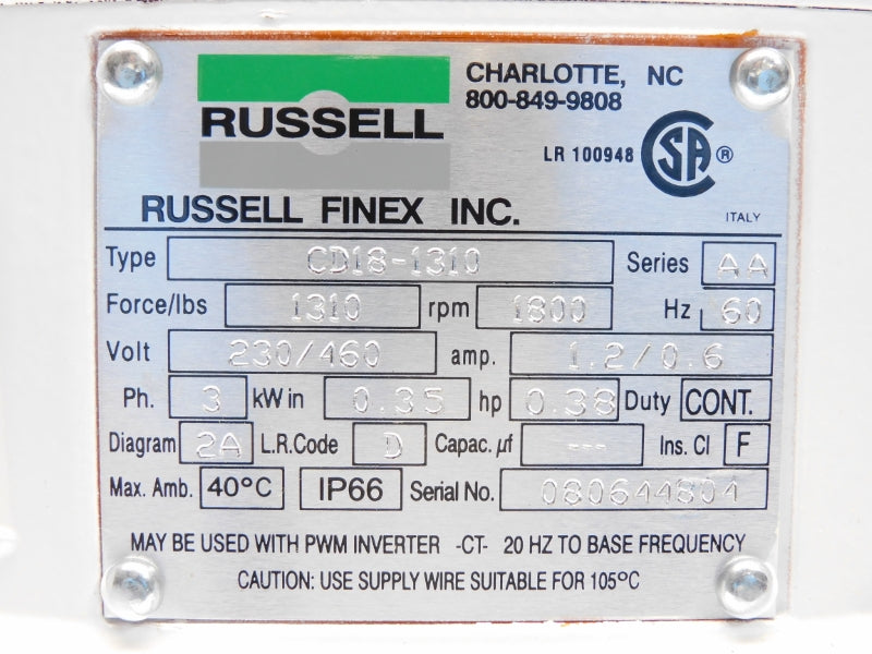 RUSSELL CD18-1310 SER. AA 230/460V 1.2/0.6A NSNP