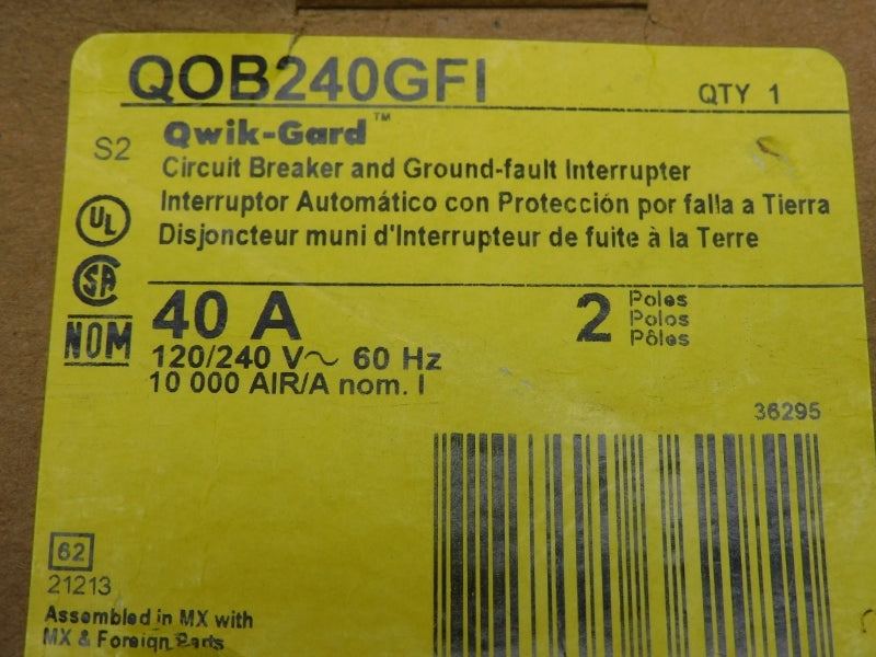 SQUARE D QOB240GFI 120/240V 40A UNMP