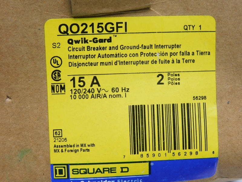 SQUARE D QO215GFI 120/240V 15A (AS PICTURED) NSMP