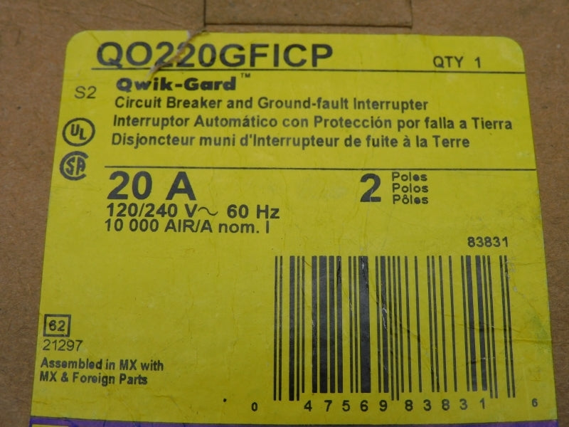 SQUARE D QO220GFICP 120/240V 20A (AS PICTURED) NSNP