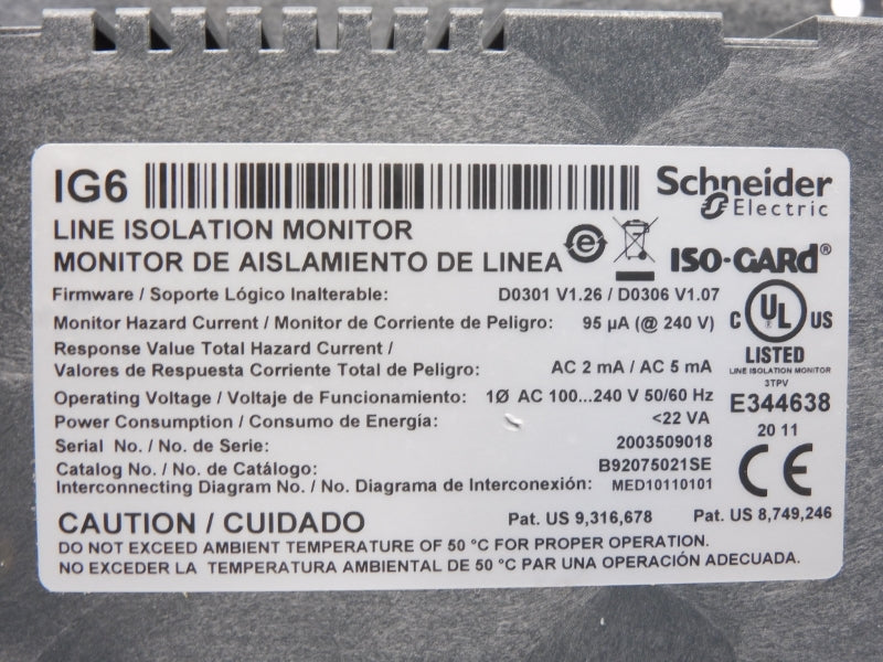 SCHNEIDER ELECTRIC B92075021SE SER. 6 100-240VAC F/W V1.26/V1.07 NSNP