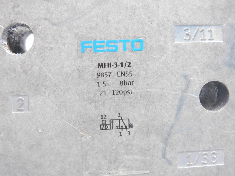 FESTO MFH-3-1/2 9857 SER. EN55 21-120PSI UNMP