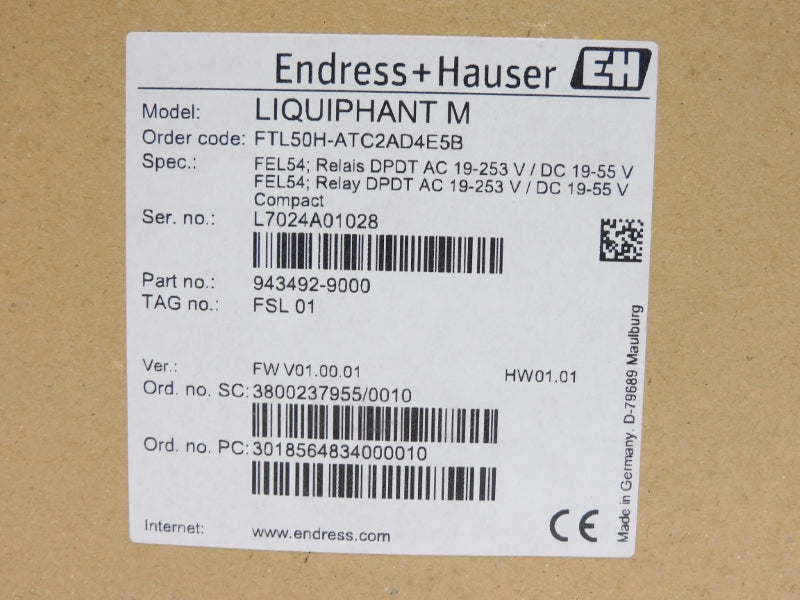 ENDRESS+HAUSER FTL50H-ATC2AD4E5B 943492-9000 19-253VAC 6A F/W V01.00.01 NSMP