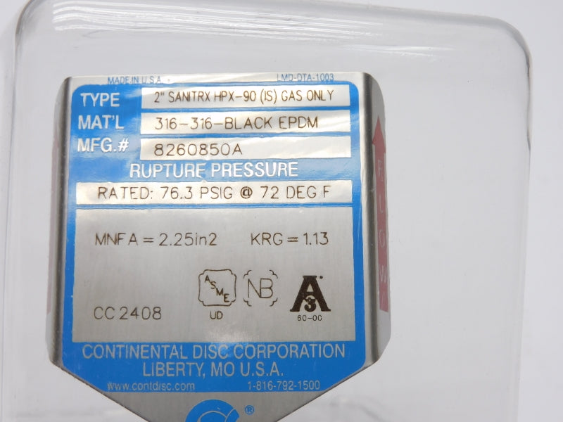 CONTINENTAL DISC 8260850A HPX-90 76.3PSI 2" NSMP