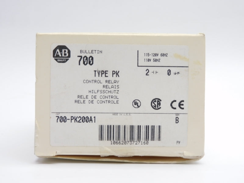ALLEN BRADLEY 700-PK200A1 SER. B 110-115/120V 20A (WH) NSMP