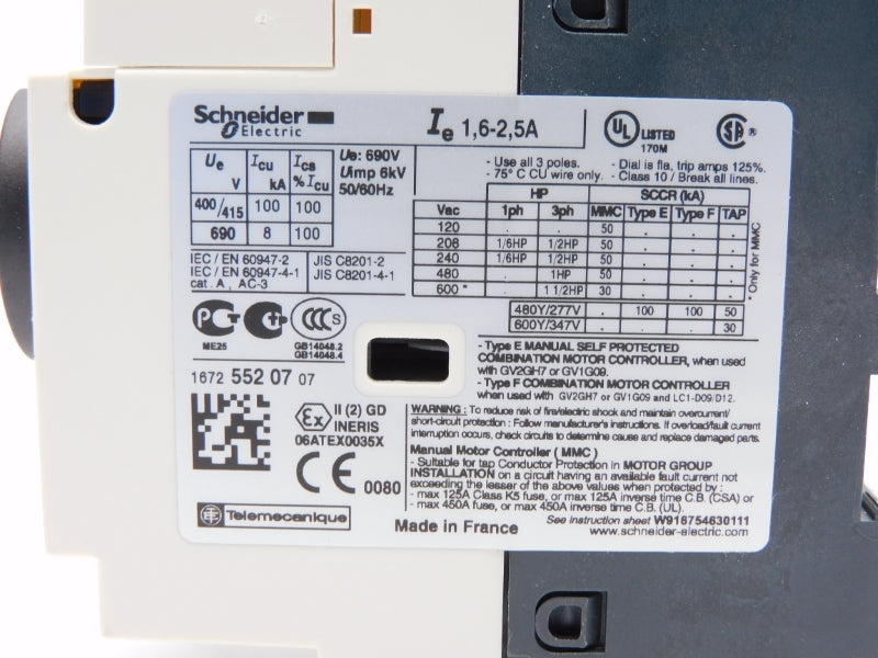 SCHNEIDER ELECTRIC GV2P07 690V 1.6-2.5A NSMP